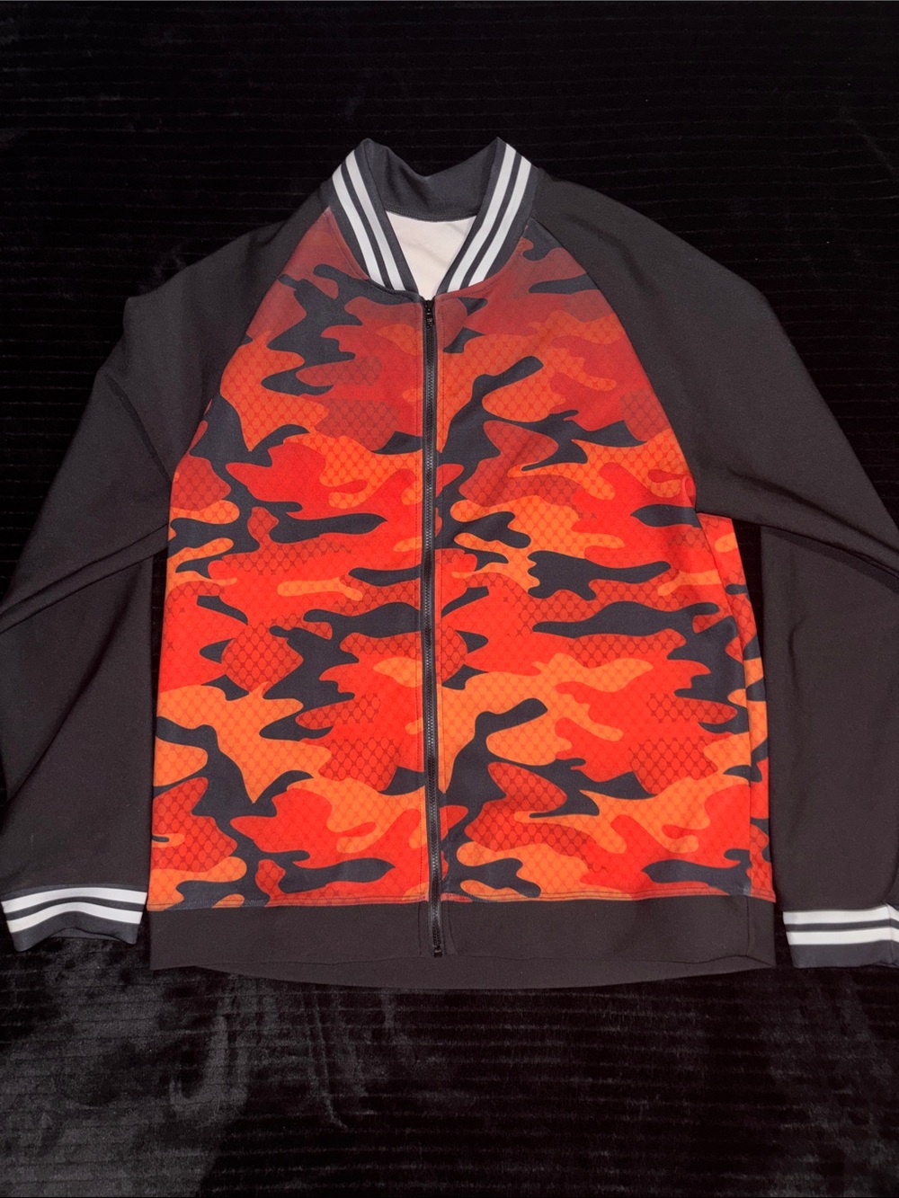 Men's Sz L Orange/Black Camo Front Zip Track Kacket